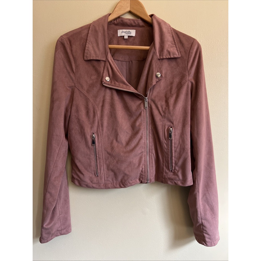 Charlotte Russe Women's Dusty Rose Faux Leather Moto Jacket Size L
